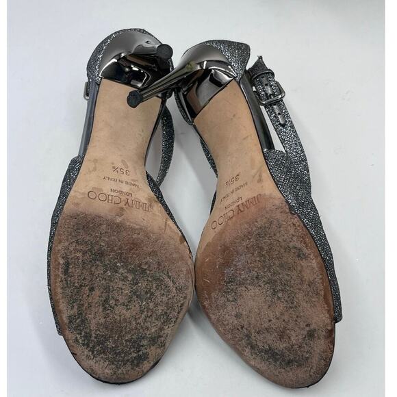 Jimmy Choo Lang Anthracite
Glitter Gunmetal Silver Lamè Ankle Strap Heels - Picture 7 of 9